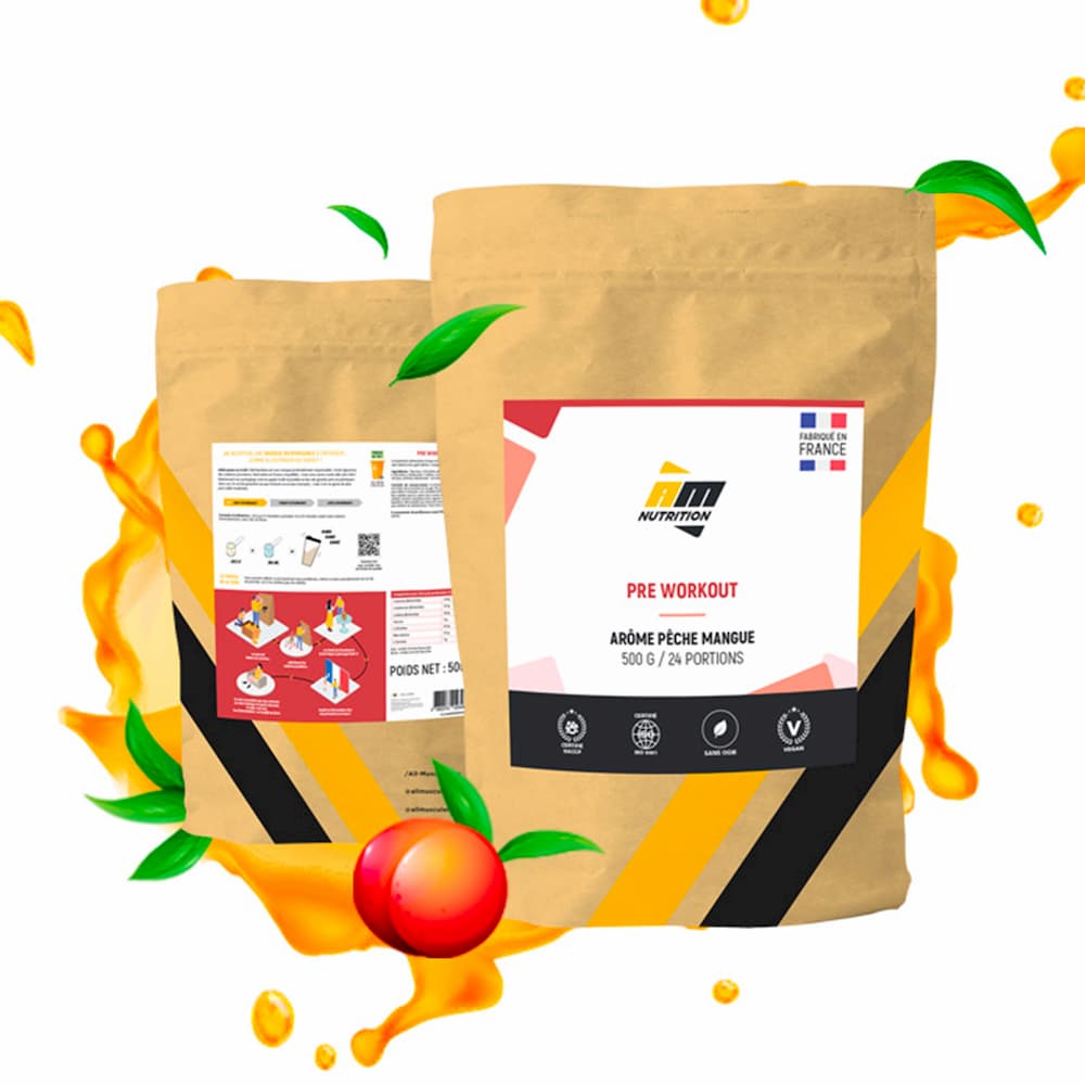 Pre Workout Pre Workout Vegan AMNUTRITION Pêche Mangue Sachet de 500 g