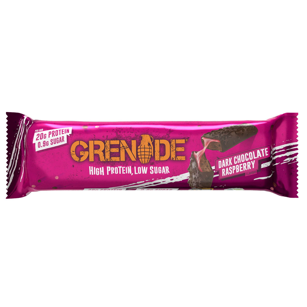 Encas Protéinés High Protein Bar GRENADE Chocolat Noir Framboise 12 Barres de 60 g (dont 2